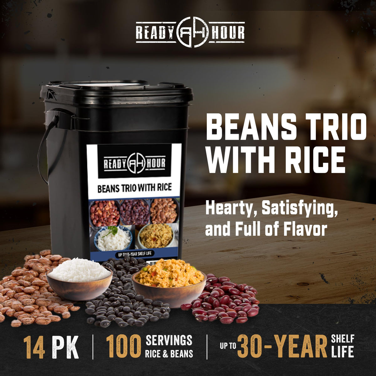 Ready Hour Beans Trio with Rice Kit Bucket (100 Servings) Survival Beans and Rice, Survival Food Storage, Emergency Preparedness Food, Prepper, Easy
