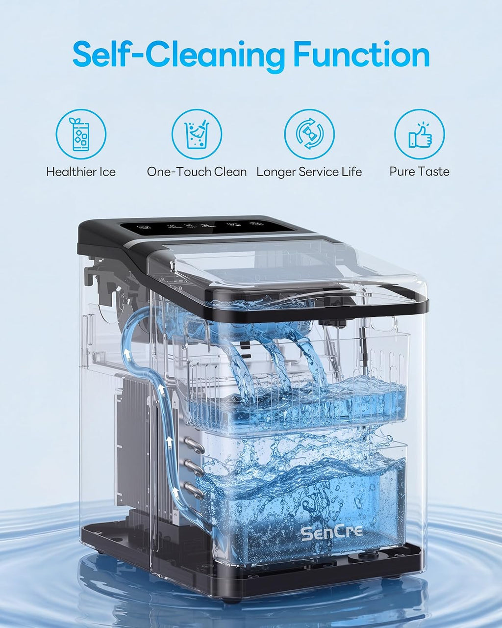 Ice Makers Countertop 26.5Lbs/24H, 9 Ice Cubes Release in 6 Mins, Ice Machine with 2 Sizes Bullet Ice, Self-Cleaning Portable Ice Maker with Ice