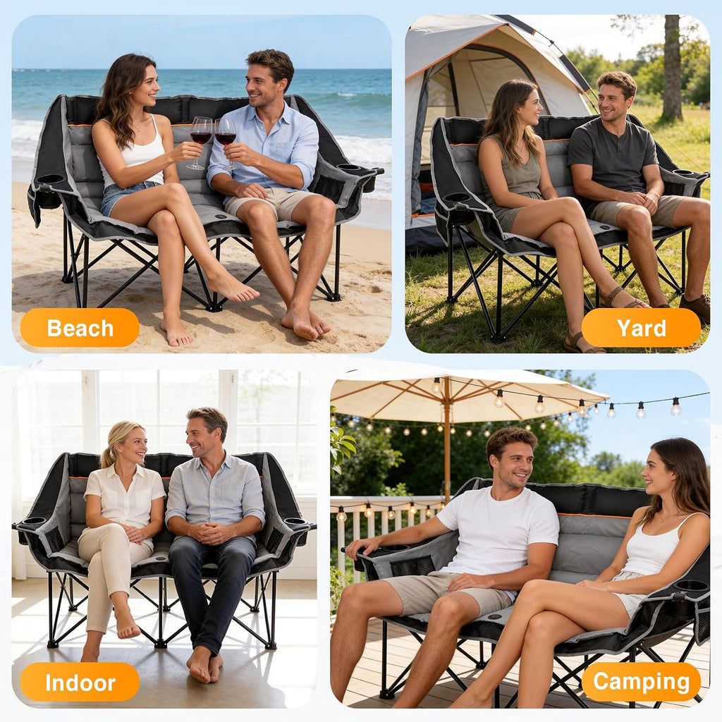 Suteck Double Camping Chair, Heavy Duty 660lbs Folding 2 Person Camp Chair
