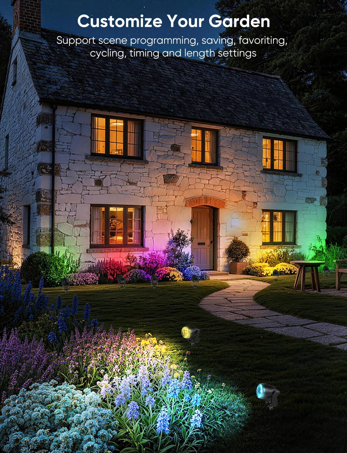 Landscape Lighting, RGBW Spotlights with APP Control,8 Pack