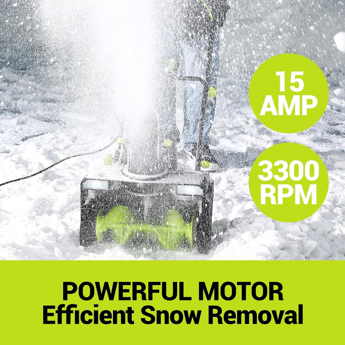 Corded Snow Blower:15A Motor, 20-Inch Electric Snow Blower, Electric Snow Shovel with 25ft Throwing Distance, Dual LED Lights, 3300rpm Snow Thrower