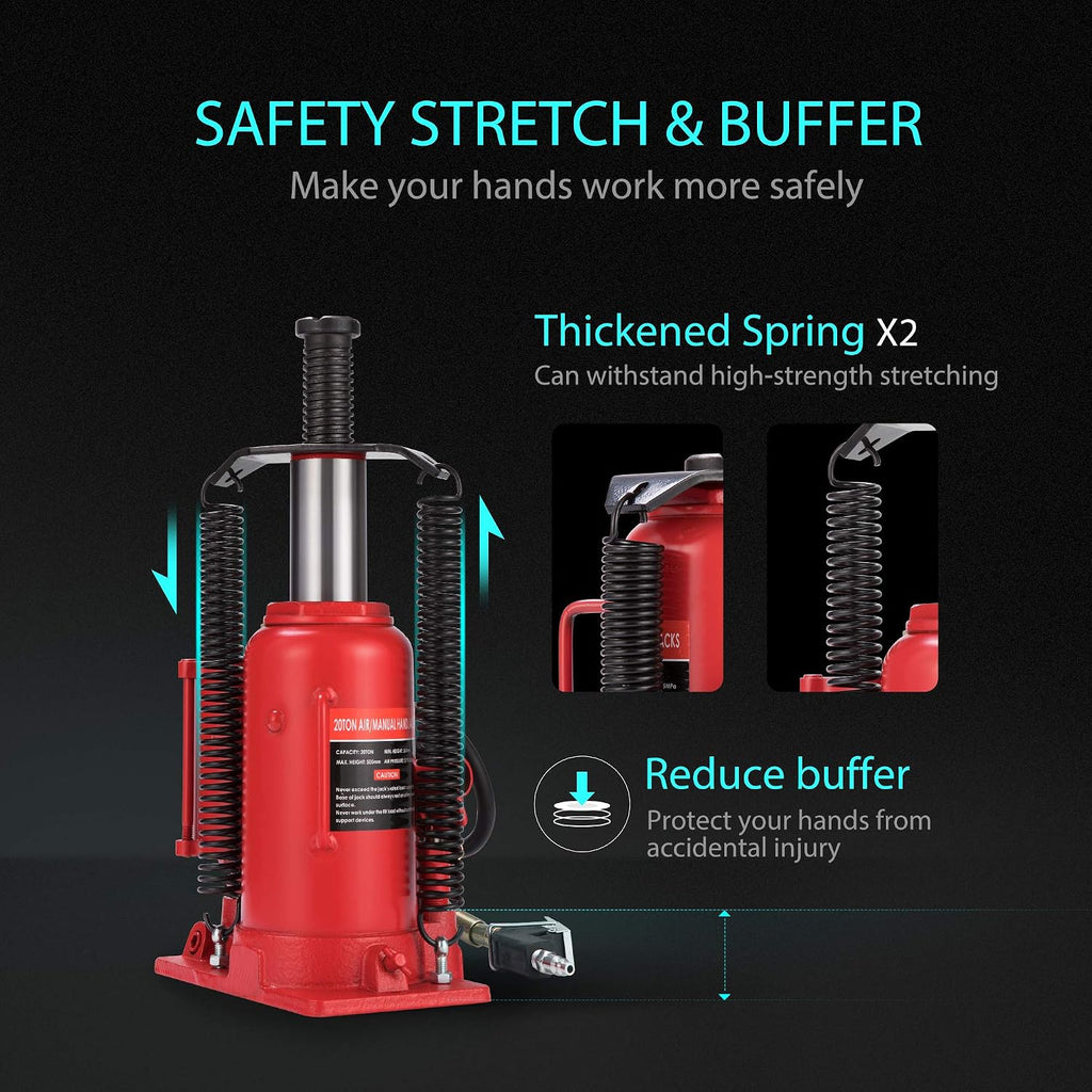 SPECSTAR 20 Ton Pneumatic Air Hydraulic Bottle Jack with Manual Hand Pump