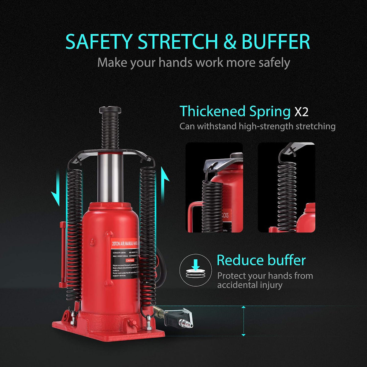 SPECSTAR 20 Ton Pneumatic Air Hydraulic Bottle Jack with Manual Hand Pump