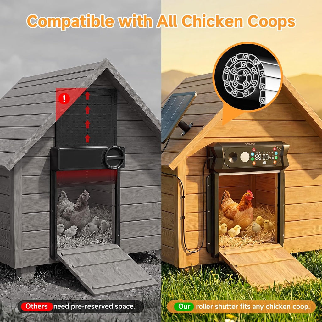 Automatic Chicken Coop Door Solar Powered, Large 9.45”X10.24” Opening