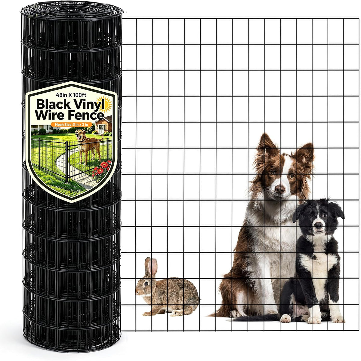 PVC Coated Welded Wire Mesh 16GA 48in x 100ft, 2x3 Mesh Black Fence Roll
