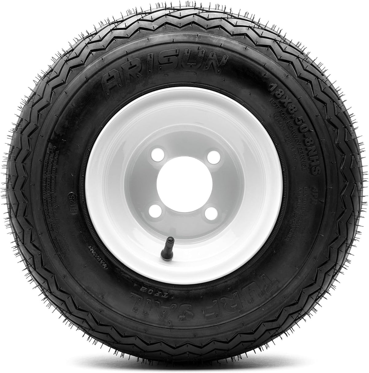 8" Steel Golf Cart Wheels Glossy White and Arisun Turf Sail (18/8.5-8) Golf Cart Tires - Set of Four