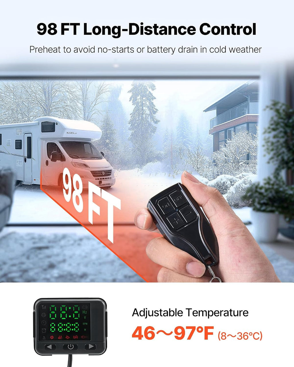 VEVOR 8KW Diesel Heater, DC12-24V, Fast Heating Diesel Air Heater, with Remote Control and Color Digital Display, 10L Fuel Tank, Low Noise, Voice