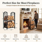 Firewood Rack Log Holder with 4-Piece Fireplace Tool Set, 29" H