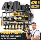 4 Layer Power Tool Organizer Wall Mount, Cordless Drill Hanger Storage Rack, Battery Tools Holder with Charging Station Shelf for Garage Organization