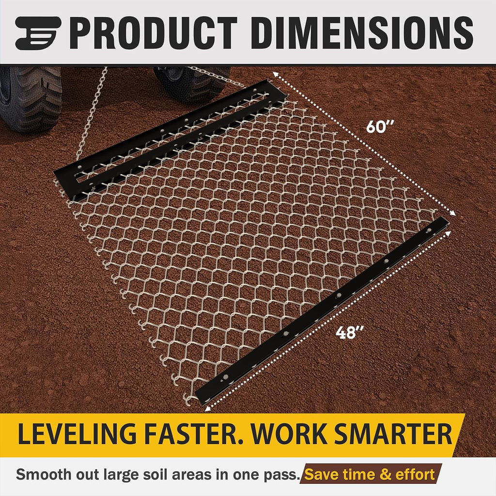 STIRLINGEAR 4'x5' Pre-Assembled Drag Harrow for ATV/UTV – Heavy Duty Rust-Resistant Mesh Harrow for Gravel Driveway, Lawn, Field & Soil Leveling