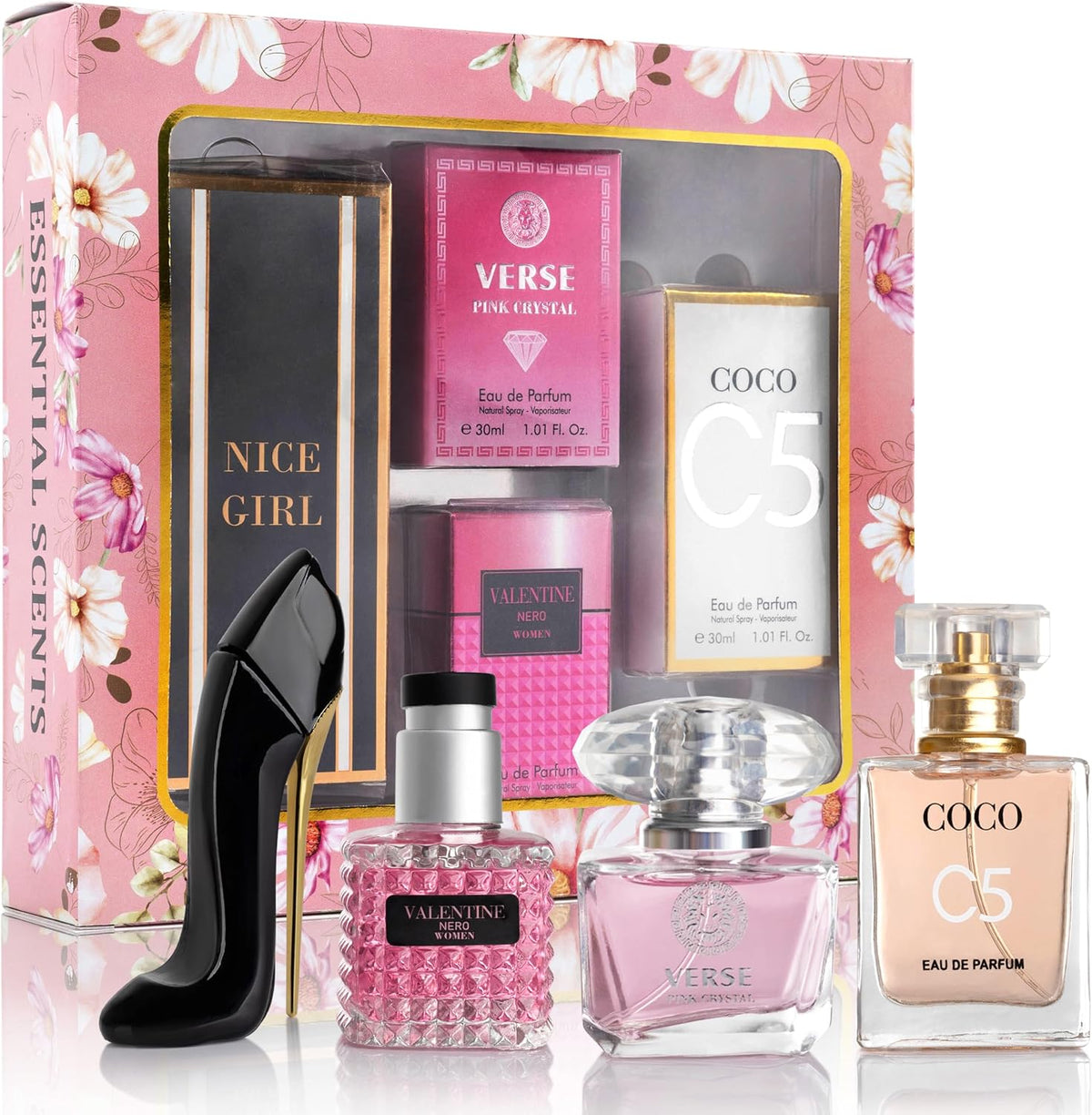 Essential 4 PC Mini Perfume Set, Birthday Gift Set for Women, Eau De Parfum 30ml Each, Vanilla Perfume & Floral Fragrance, Long-Lasting Travel Size