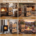 Firewood Rack Log Holder with 4-Piece Fireplace Tool Set, 29" H