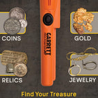 Garrett Pro-Pointer AT Waterproof Metal Detector - Made in The USA - 20ft Submersible, Orange Visibility, High Sensitivity for Nuggets & Small