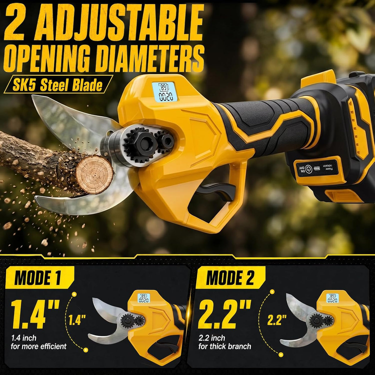 2-in-1 Cordless Pole Pruner, 2.2" Opening Electric Shears, 2×2.0Ah Battery