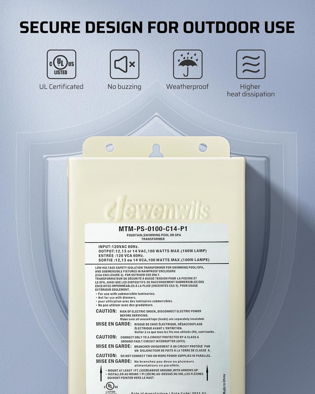 DEWENWILS 100W Pool Light Transformer, 12V/13V/14V