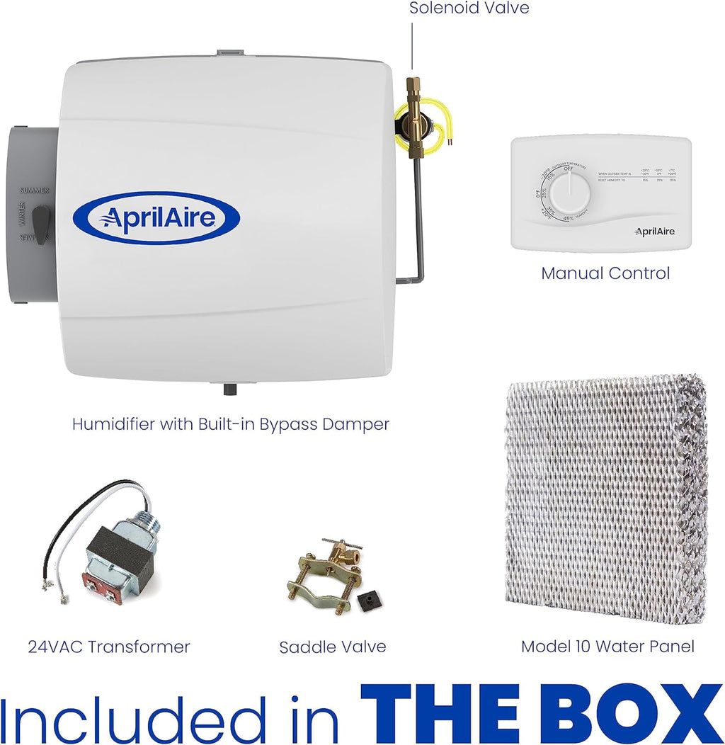 AprilAire 500M 12-gal. Whole-House Small Bypass Evaporative Humidifier with Manual Control for up to 3,600 sq. ft. + AprilAire Model 5843 Humidifier