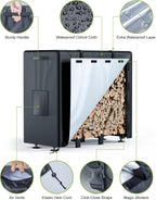 Firewood Rack Outdoor with Cover, 4FT Indoor Wood Rack for Firewood