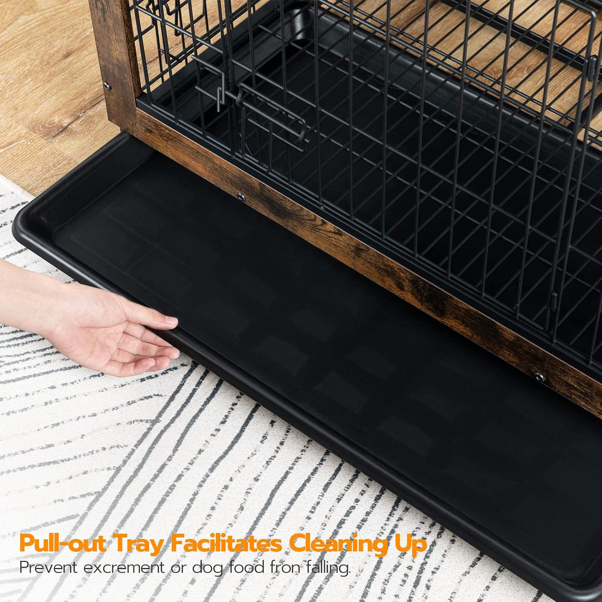 HOOBRO Dog Crate Furniture, 38.6" Large Dog Kennel Indoor, Wooden Cage with Pull-Out Tray, Double Doors Pet House Side End Table for