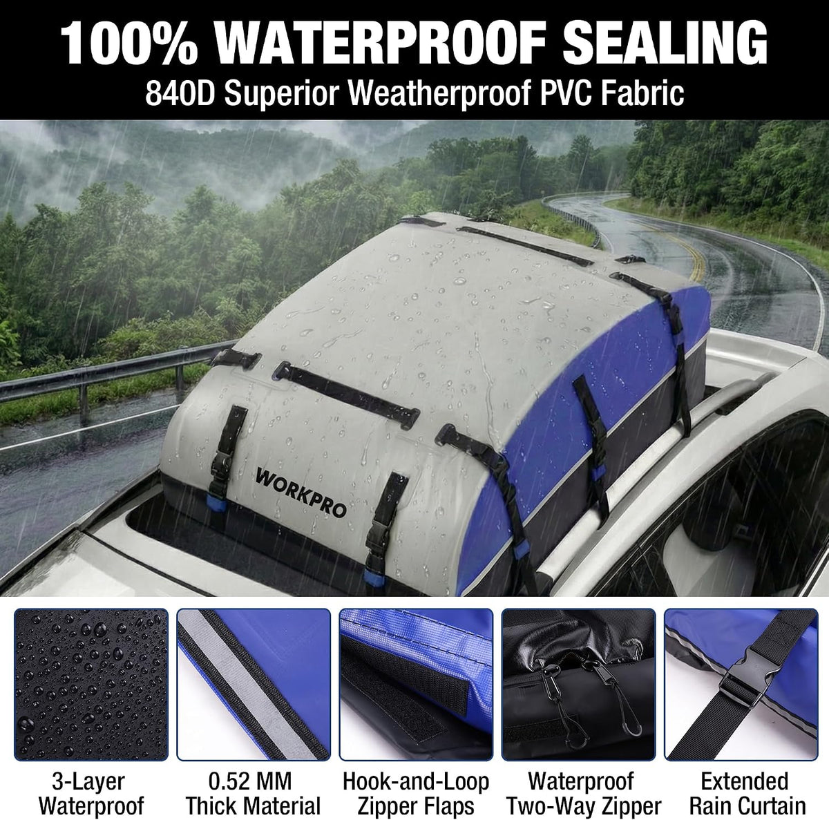 WORKPRO Rooftop Cargo Carrier Bag, 21 Cubic Feet Waterproof Car Roof Bag