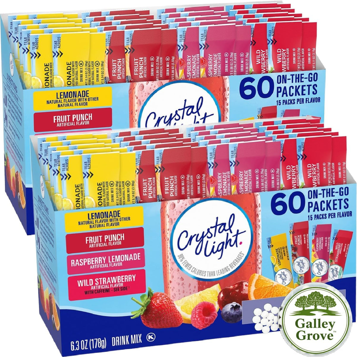 Crystal Light Drink Mix Variety Bulk, 120 Packets - with Galley Grove Mints