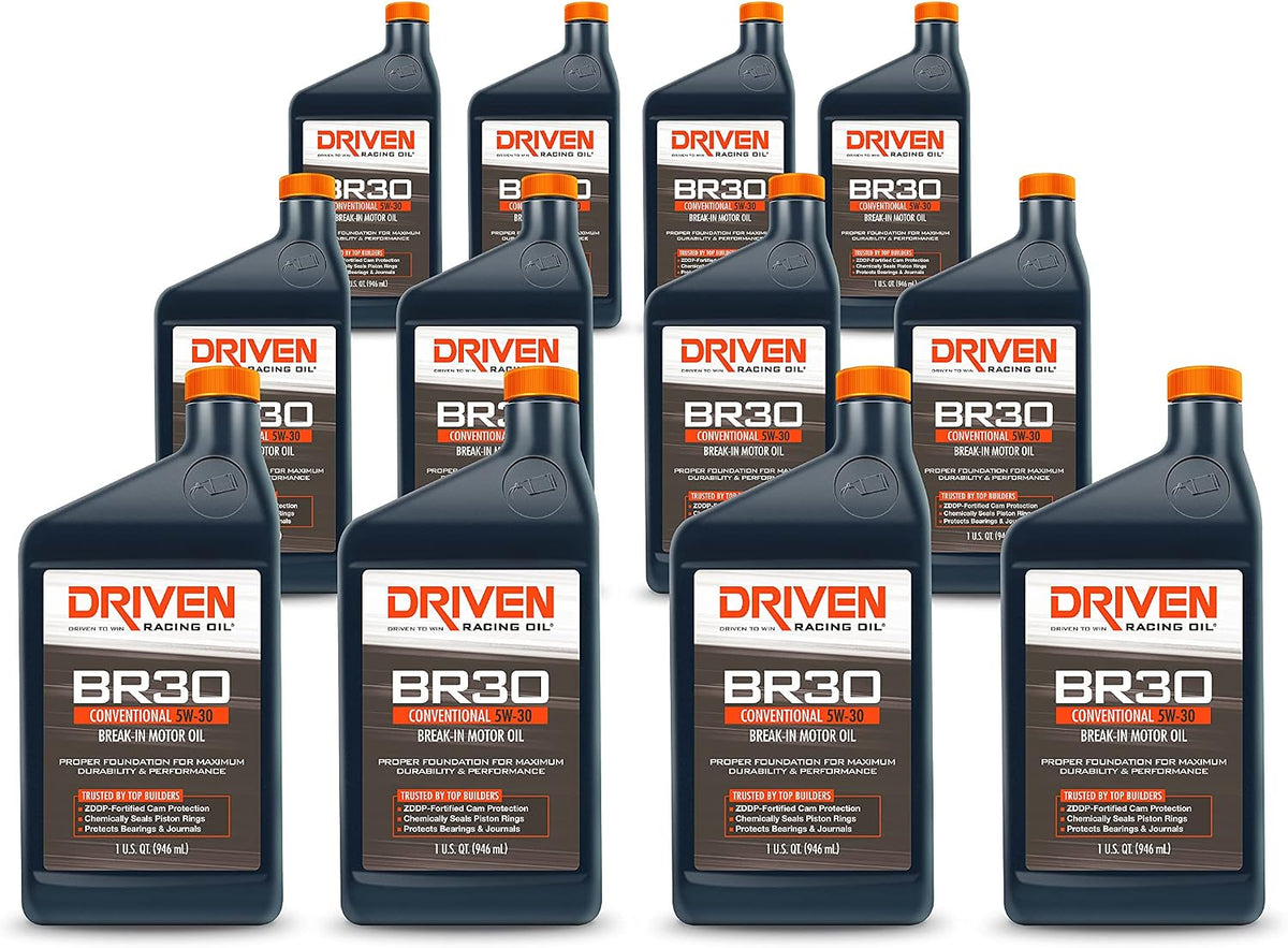 Driven Racing Oil BR30 Break In Oil 5w-30 Motor Oil (12 Quarts) High Zinc Formula, Dyno Pulls, Night of Racing, up to 400 miles on the street. Break