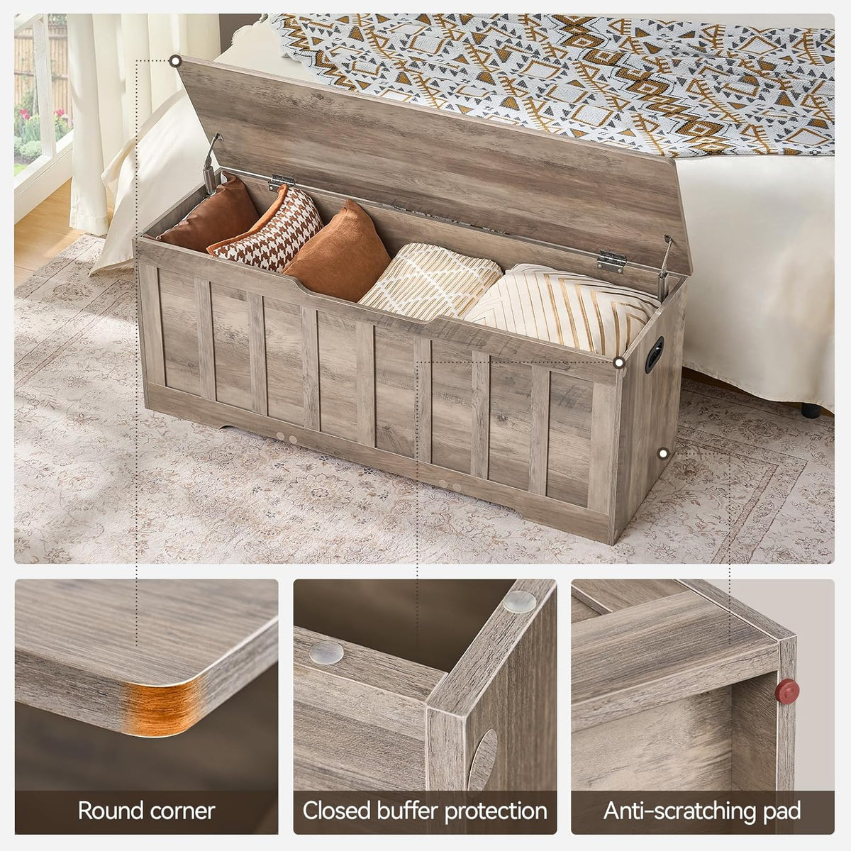 47.2" Storage Chest Extra Large,Wooden storage bench(Greige).