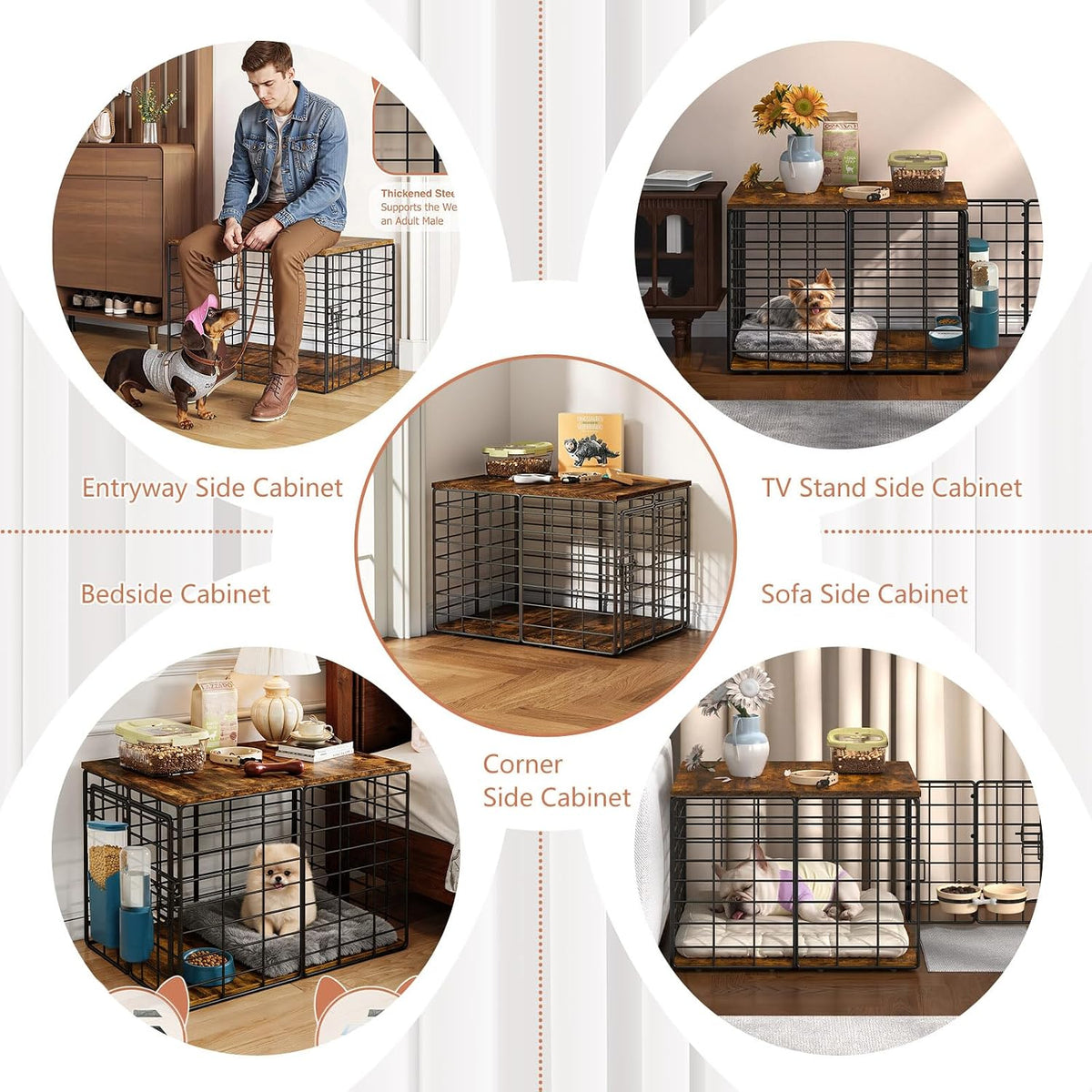 24 Inch Small Dog Crate Furniture - All-Season Indoor Dog Kennel with Wooden Top & Thickened Metal Wire, Cage for Small Dogs & Puppies Under 20 lbs.