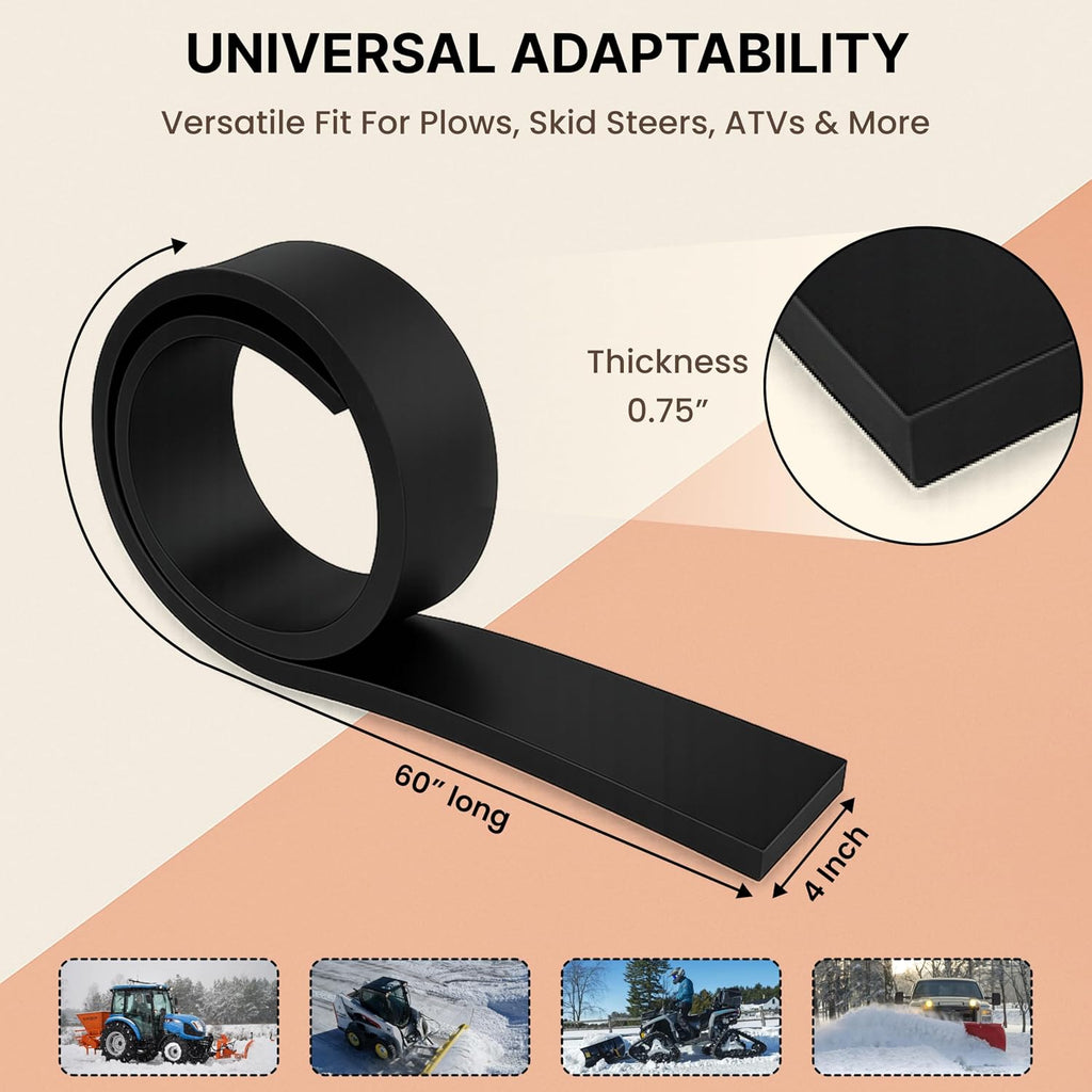 Rubber Cutting Edge for Snow Plow –Heavy Duty 60" x 4" x 0.75"