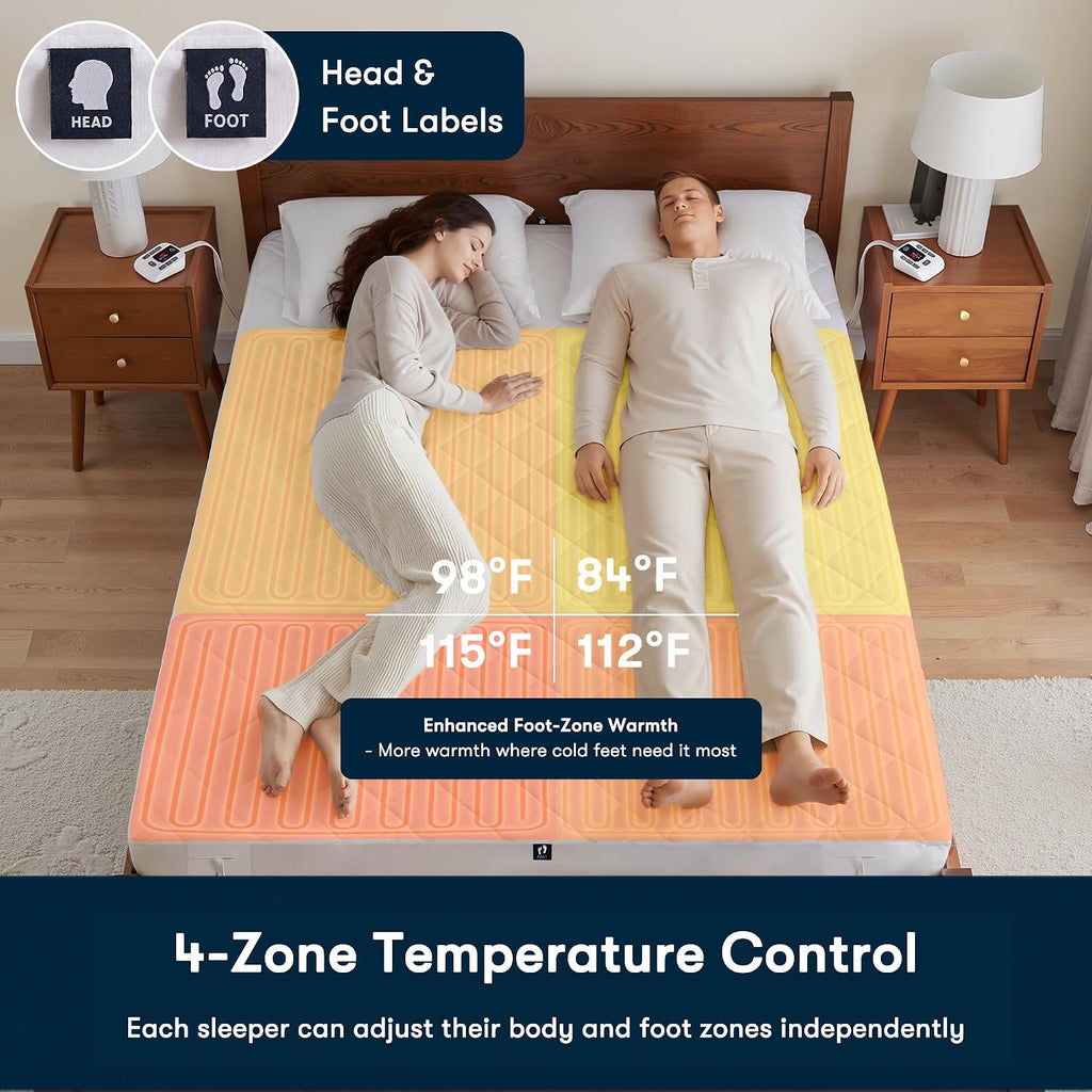 Serta Multi-Zone Heated Mattress Pad, King, 4-Zone Body & Foot Heating