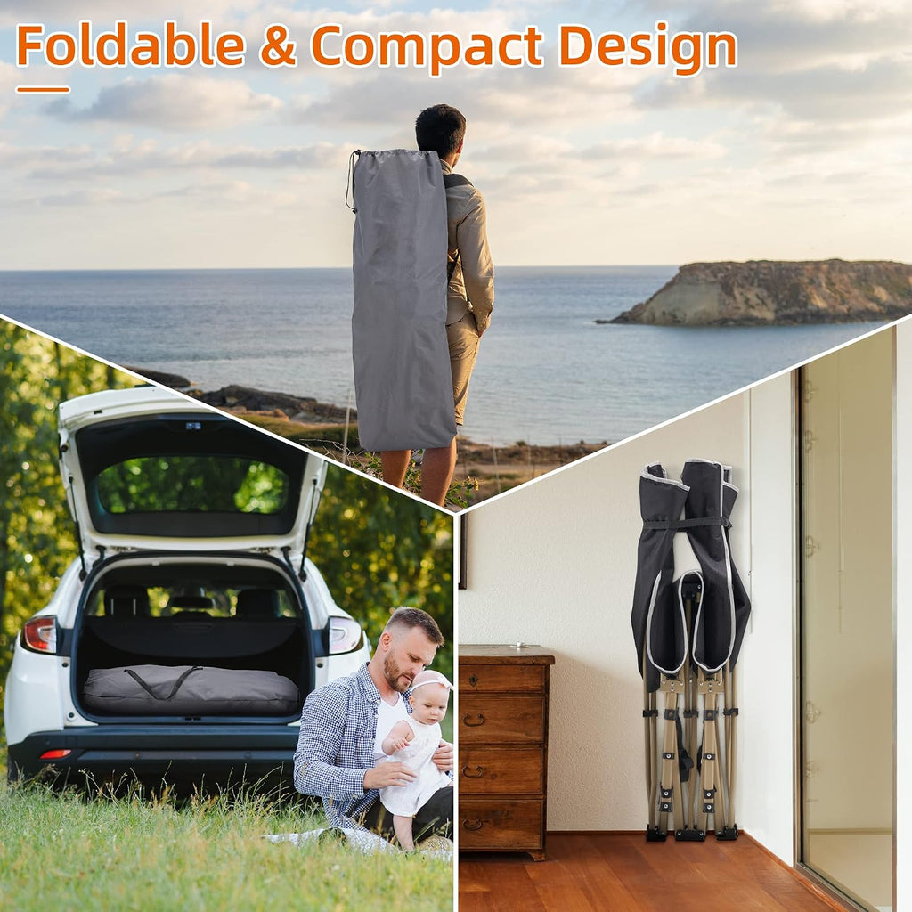Portable Camping Cot, 600LBS Max Load, Extra Wide with Thick Mattress, Folding Cot for Outdoor Camping/Office, Home Nap (Grey)