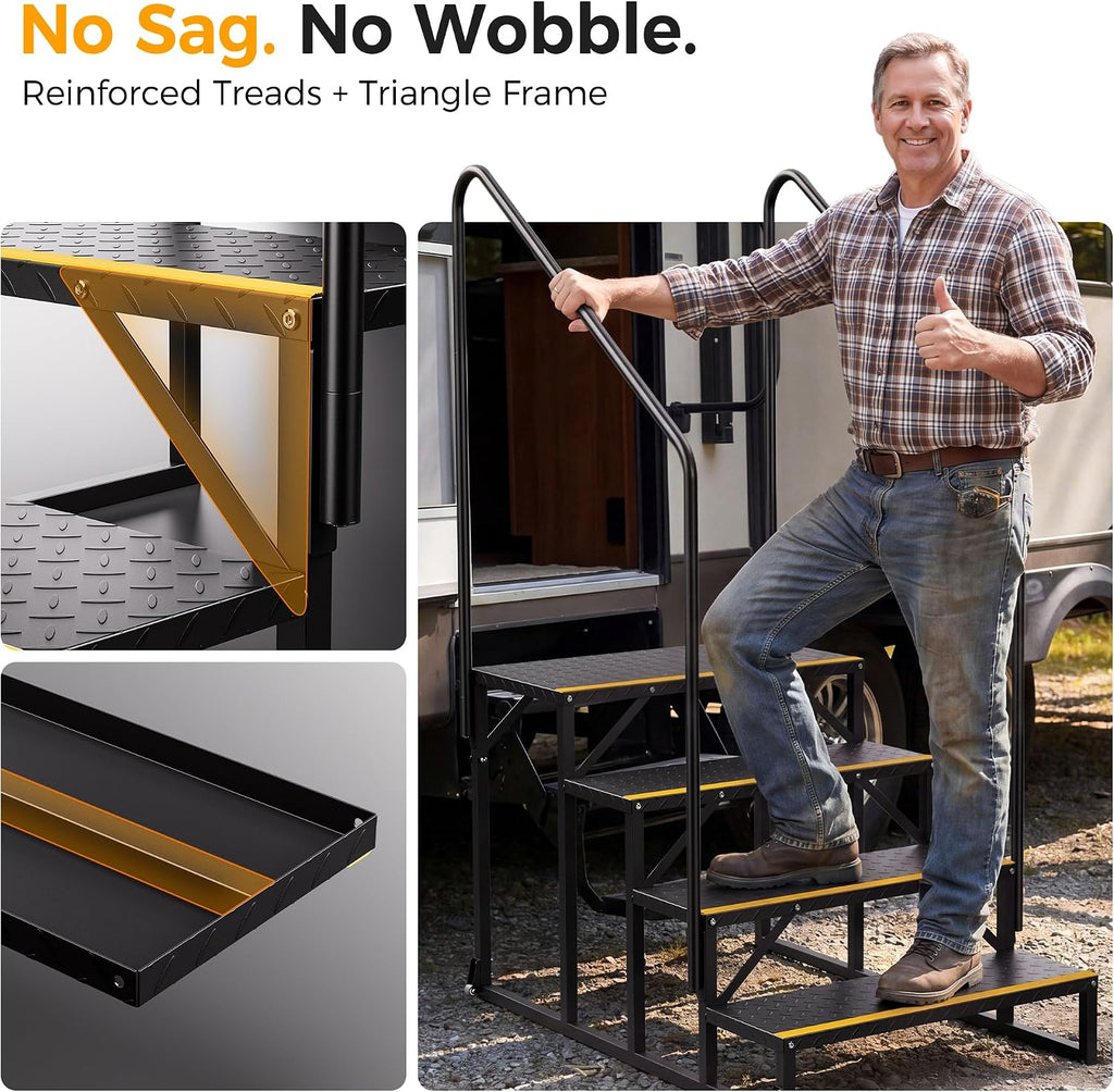 CAMMOO 4-Step Hot Tub Step RV Steps with Wheels, Per Step 1000LBS Capacity