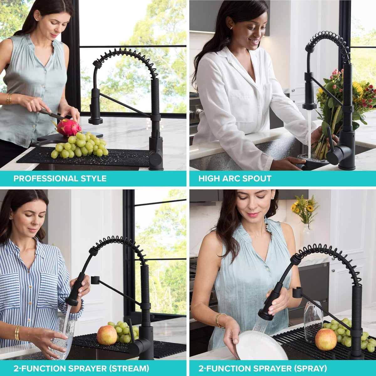 KRAUS Stainless Steel Matte Black Pull Down Kitchen Faucet KPF-1610SFSMB
