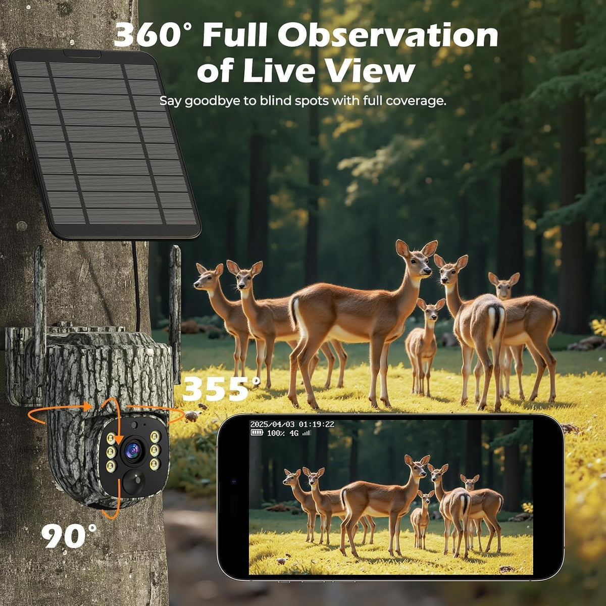 4G LTE Cellular Trail Camera, 2.5K 360° Live Feed with SIM Card Included