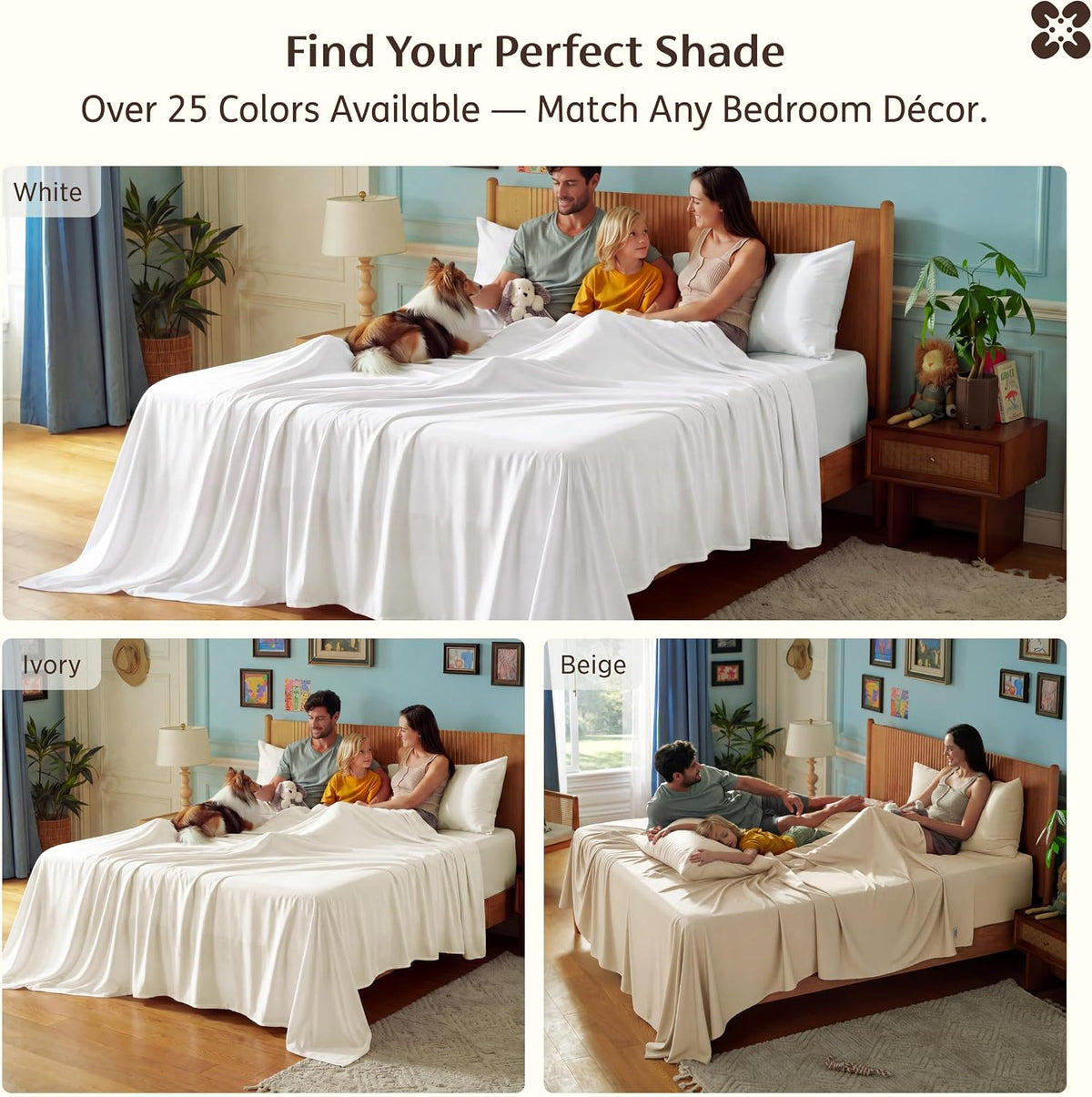 Bedsure PureWoven 100% Rayon Derived from Bamboo, King Size Sheets Set