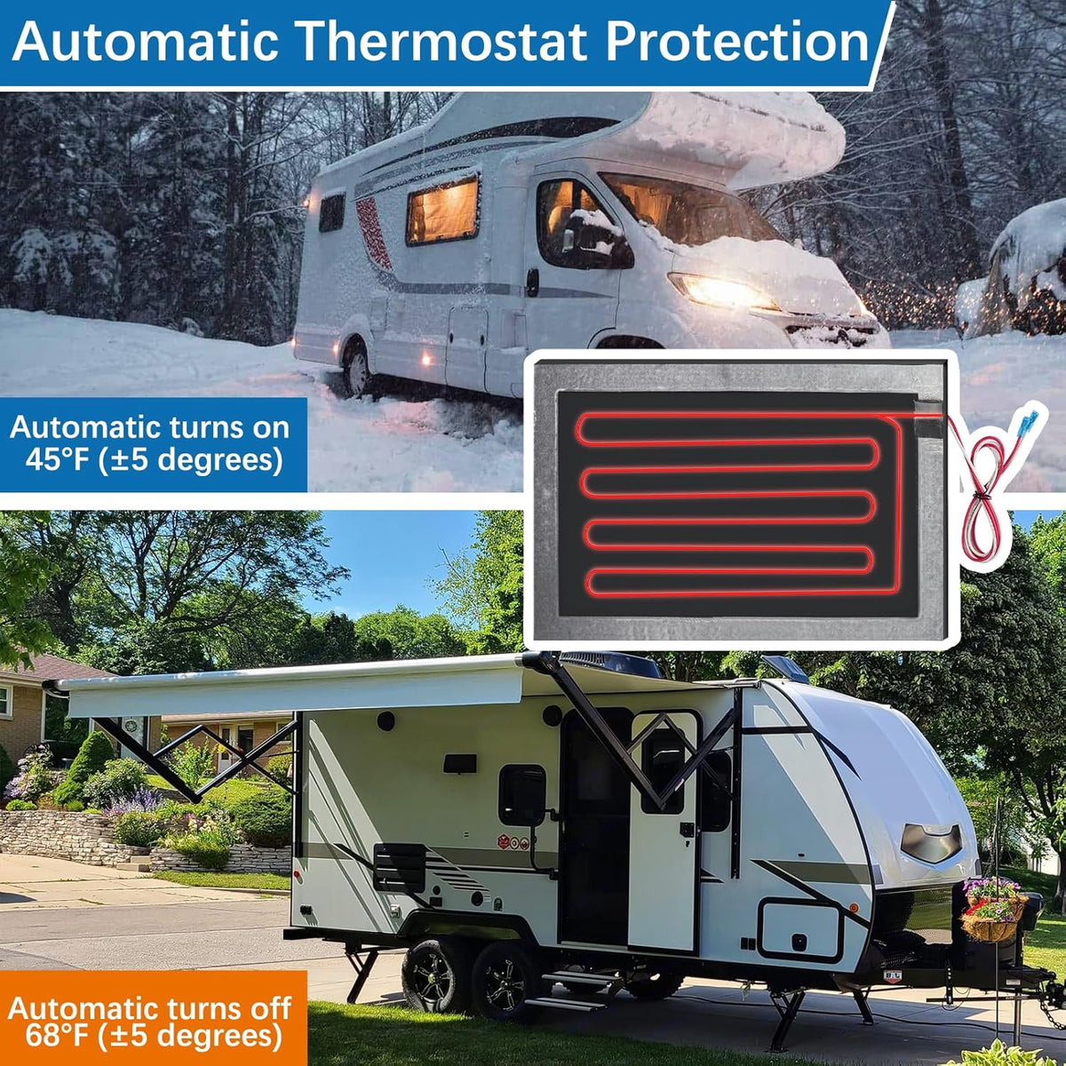RV Tank Heater Pad 12V/13.5V,12"x18"RV Holding Tank Heater w/Thermostat-3pk