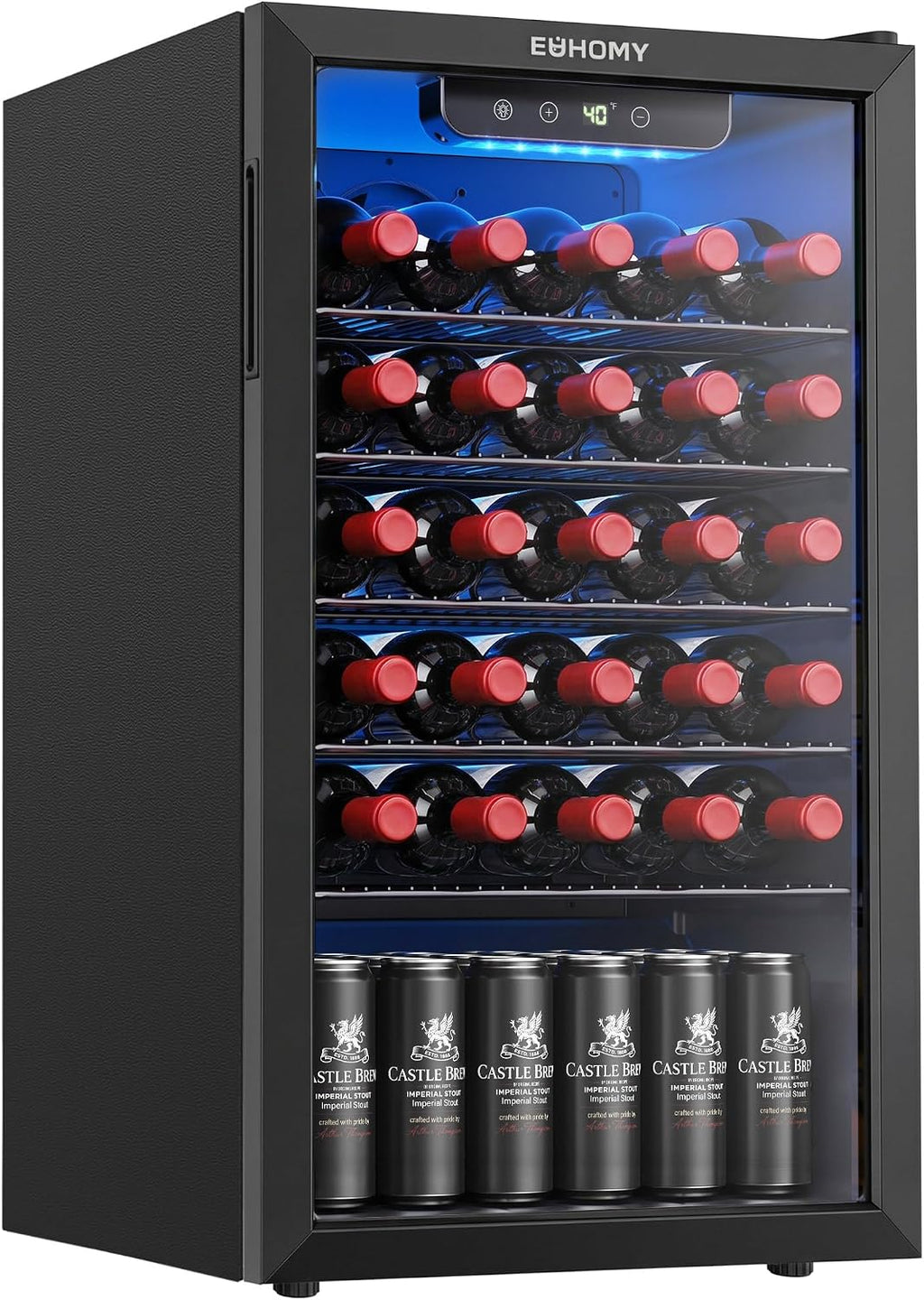 EUHOMY 125 Can Wine Cooler Refrigerator, Wine Fridge Glass Door, Black