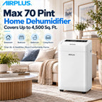 AIRPLUS Max 70 Pint Quiet Dehumidifier for Home Bedroom up to 4500 Sq Ft