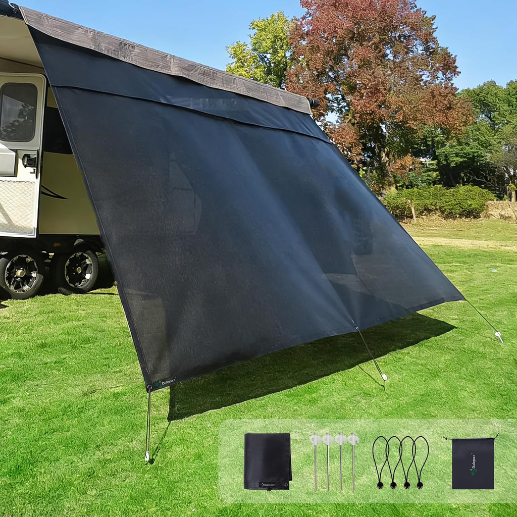 RV Awning Sun Shade Screen with Zipper, 8'x15'3" for 16' RV Awning