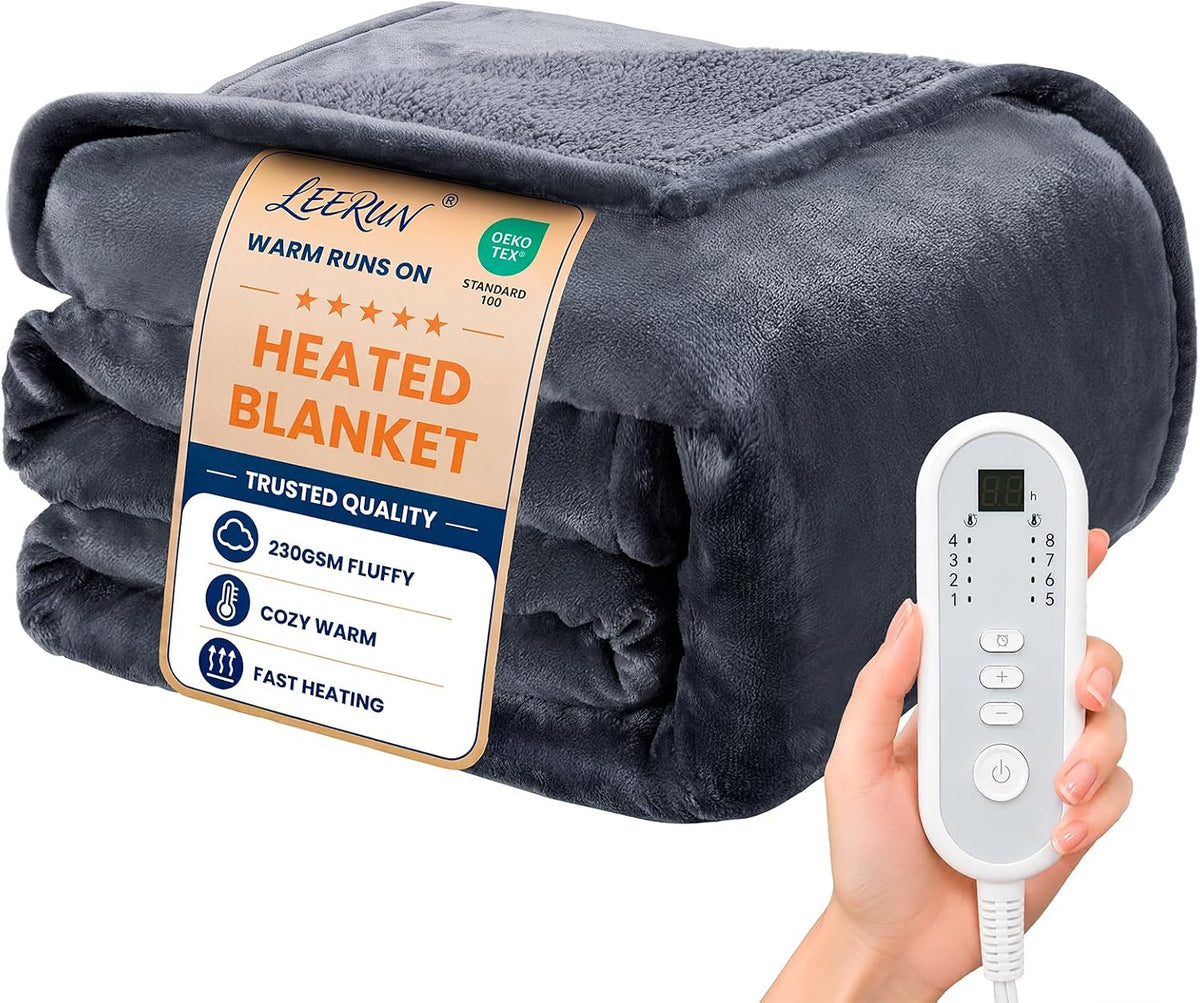 Soft Heated Blanket Full: Fluffy 220GSM Flannel and Sherpa Cozy Warm