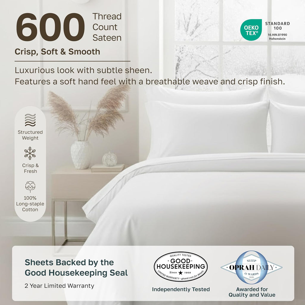 California Design Den Luxury 600 Thread Count King Size Sheets Set, White