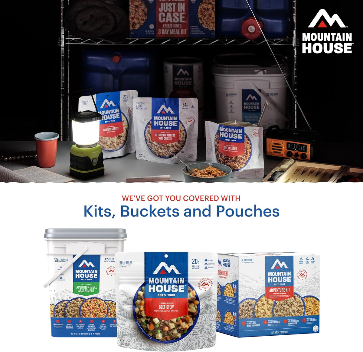 Mountain House Emergency Meal Assortment Kits, Freeze-Dried Survival Food Kit for Disaster Preparedness & Long-Term Storage, 30-Year Shelf Life