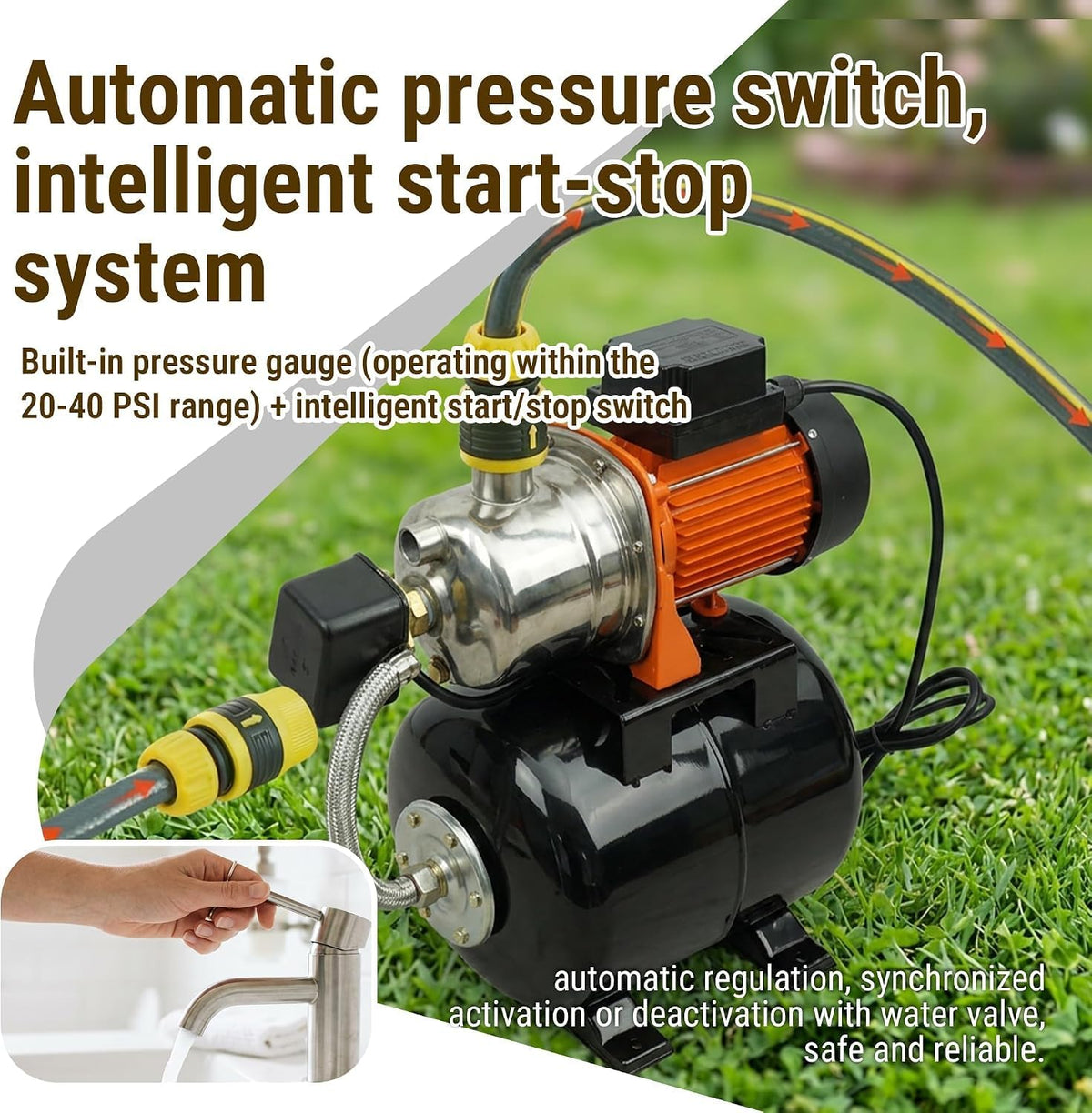 HoldwellS 115V Shallow Well Jet Pump with 5 Gallon Pressure Tank 1320 GPH Stainless Steel Automatic Water Booster Pump with Pressure Switch & Gauge