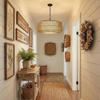 19" Rattan Chandelier for Dining Room, Boho Dining Room Light Fixture
