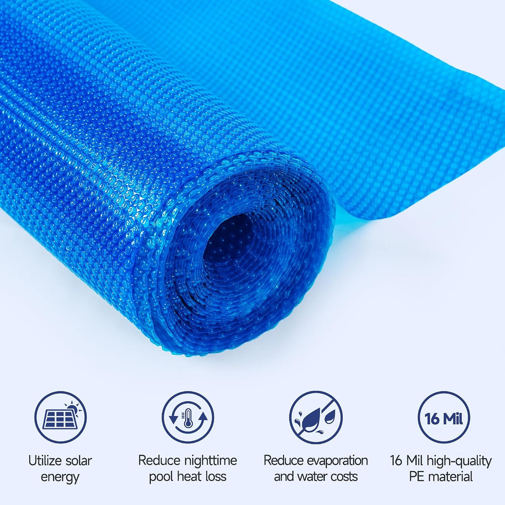 Real Relax 16 mil Solar Pool Cover, 16 x 32 ft Rectangle Bubble Blanket