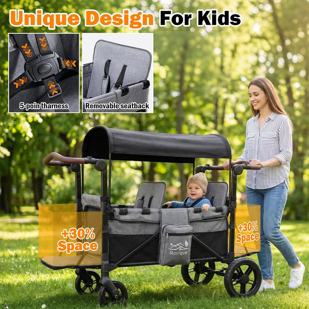 Wagon Stroller for 2 Kids, Aluminum Baby Wagon with Extra Long Extender