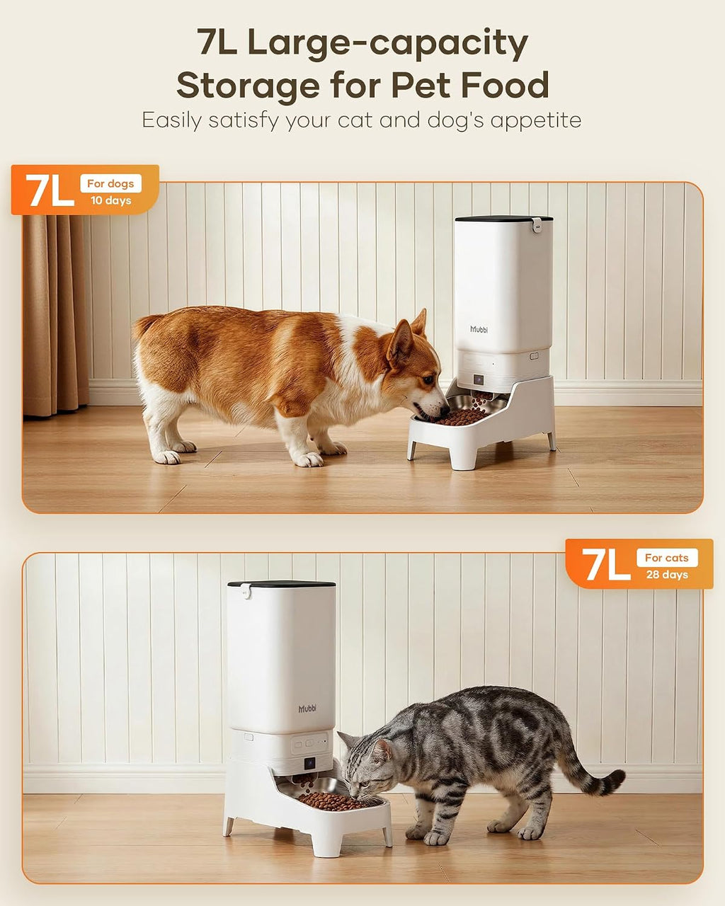 Automatic Cat Feeder with Camera - 7L/29 Cups Auto Dog Feeder with Large Food Tray & 1080P Night Vision, Elevated Bowl, 2-Way Audio, 10s Voice