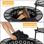 Hykolity 35 Inch Fire Pit with 2 Cooking Grate & Charcoal Pan, Outdoor Wood Burning BBQ Grill Firepit Bowl with Cover Lid, Steel Round Table for