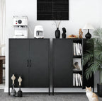 Metal Locker Cabinet, Black Storage Cabinets with 2 Doors and Adjustable Shelves, 3 Tier Modern Storage Freestanding Sideboard for Living Room,School