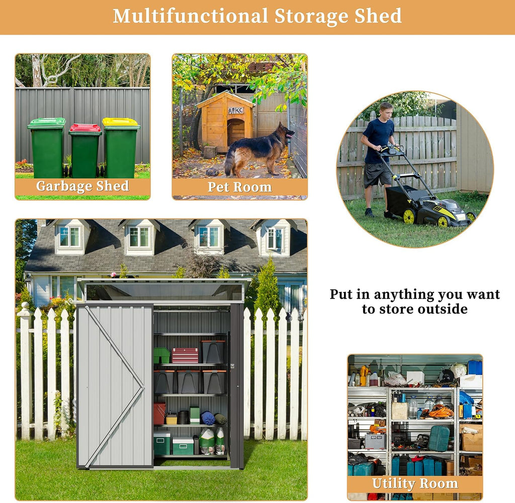Vongrasig 5 x 3 x 6 FT Outdoor Storage Shed , Metal Garden Shed with Large Window and Lockable Door, Anti-Corrosion Waterproof Tool Shed for Backyard
