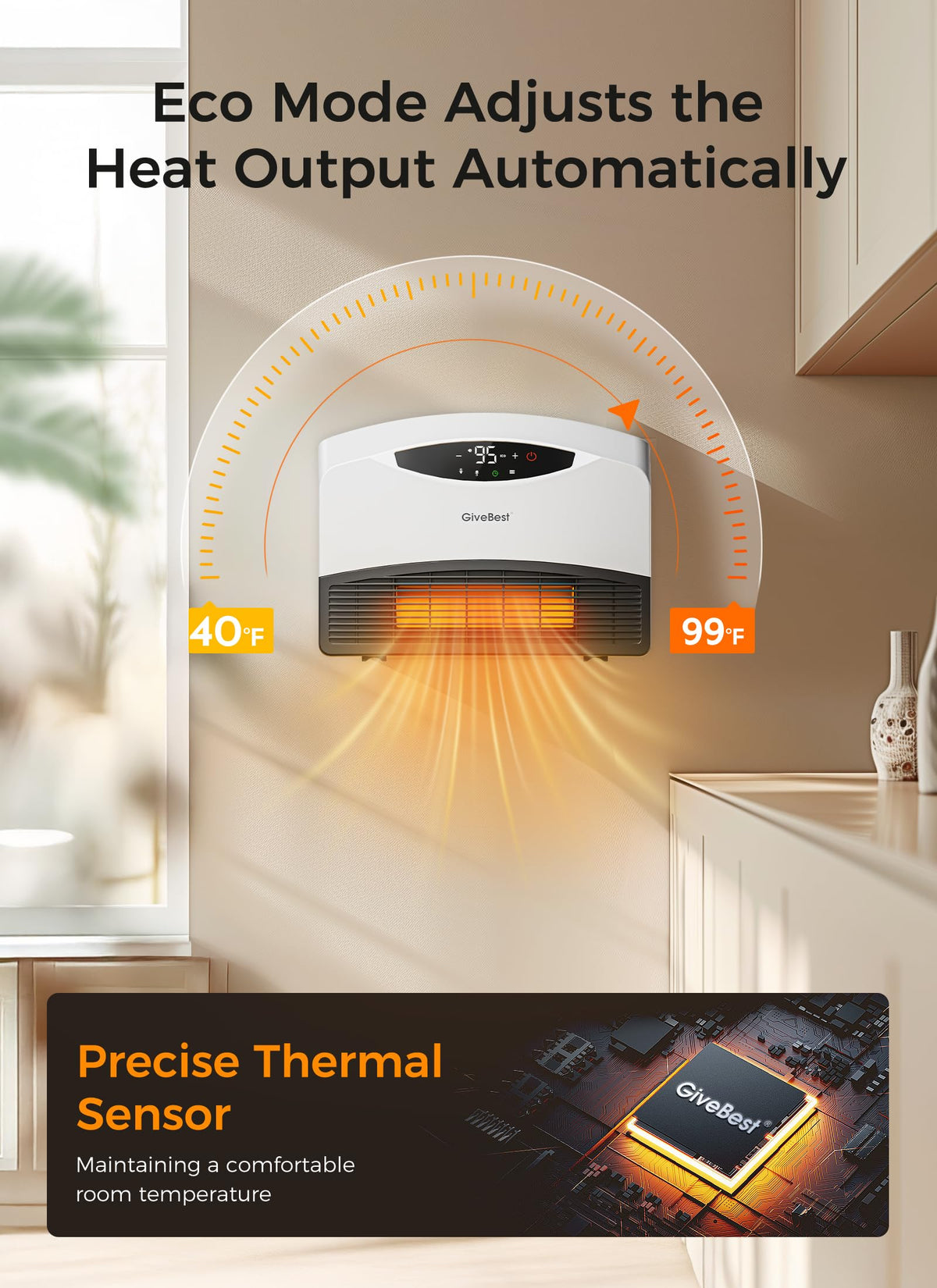 GiveBest Smart Wall Heater, 1500W Space Heaters for Indoor Use, Large Room